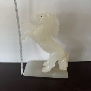 White Onyx Rearing Horse Sculpture - Decorative Home Art
